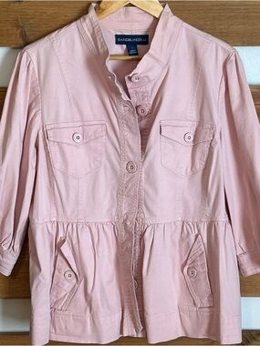 Bandolinoblu Pink Denim Jacket 3/4 Sleeve Pockets Button Front Chic Size Large